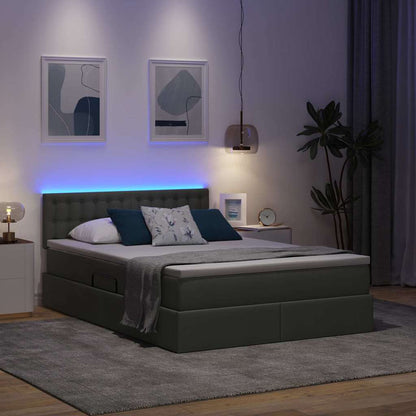 Letto con contenitore e LED Grigio scuro 140 x 190 cm Tessuto