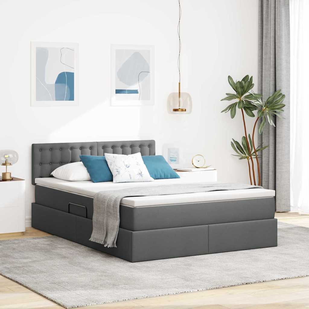 Letto con contenitore e LED Grigio scuro 140 x 190 cm Tessuto