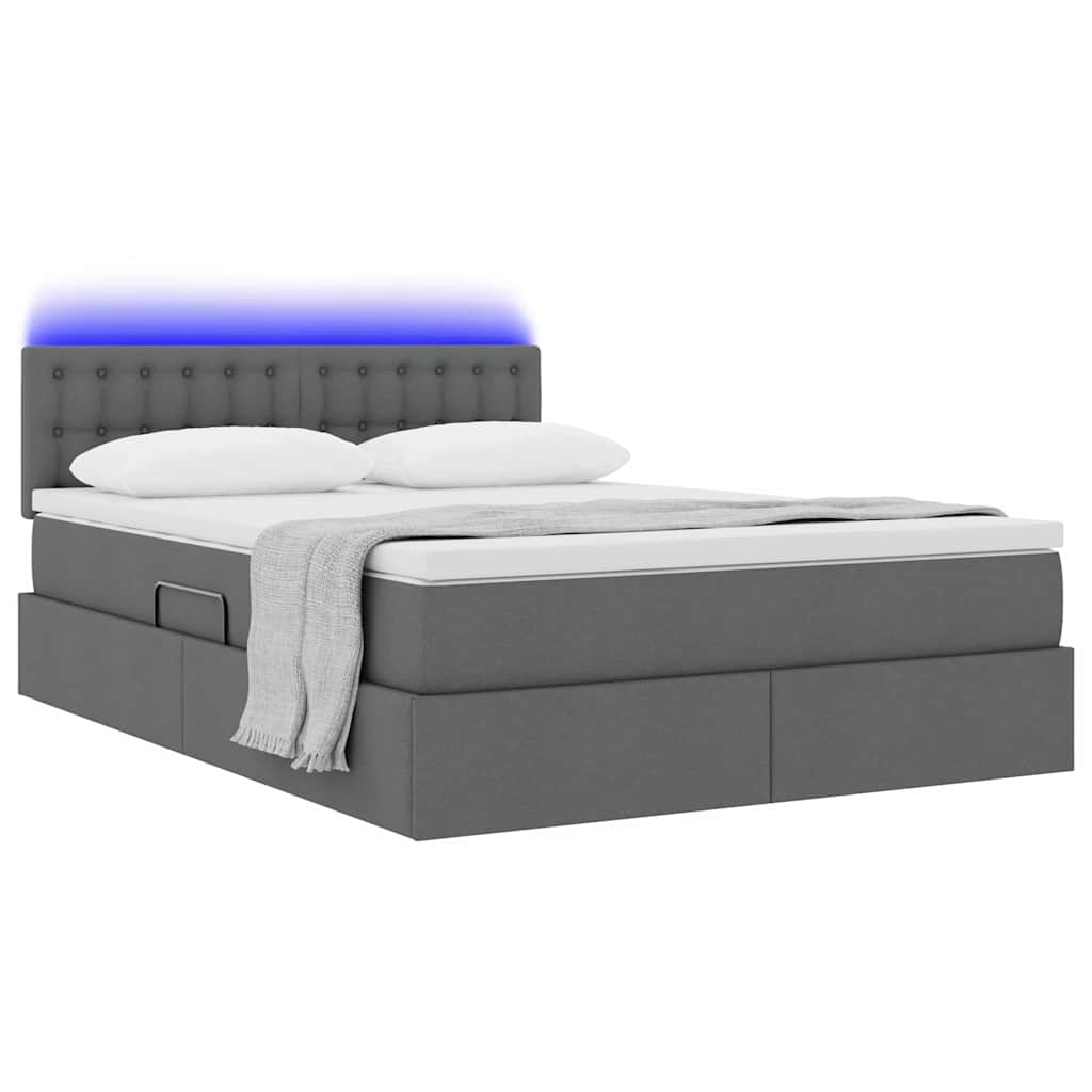 Letto con contenitore e LED Grigio scuro 140 x 190 cm Tessuto