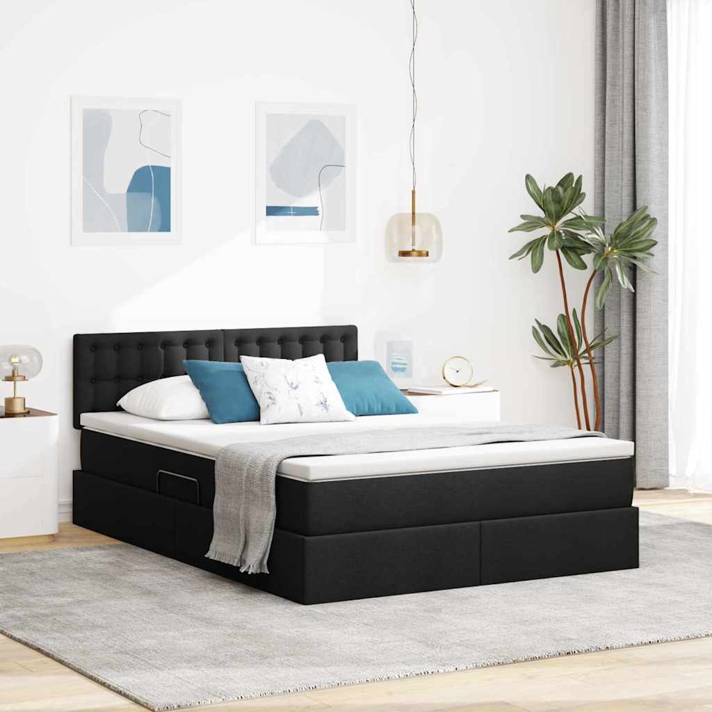 Letto con contenitore e LED con led Nero 140 x 190 cm Tessuto