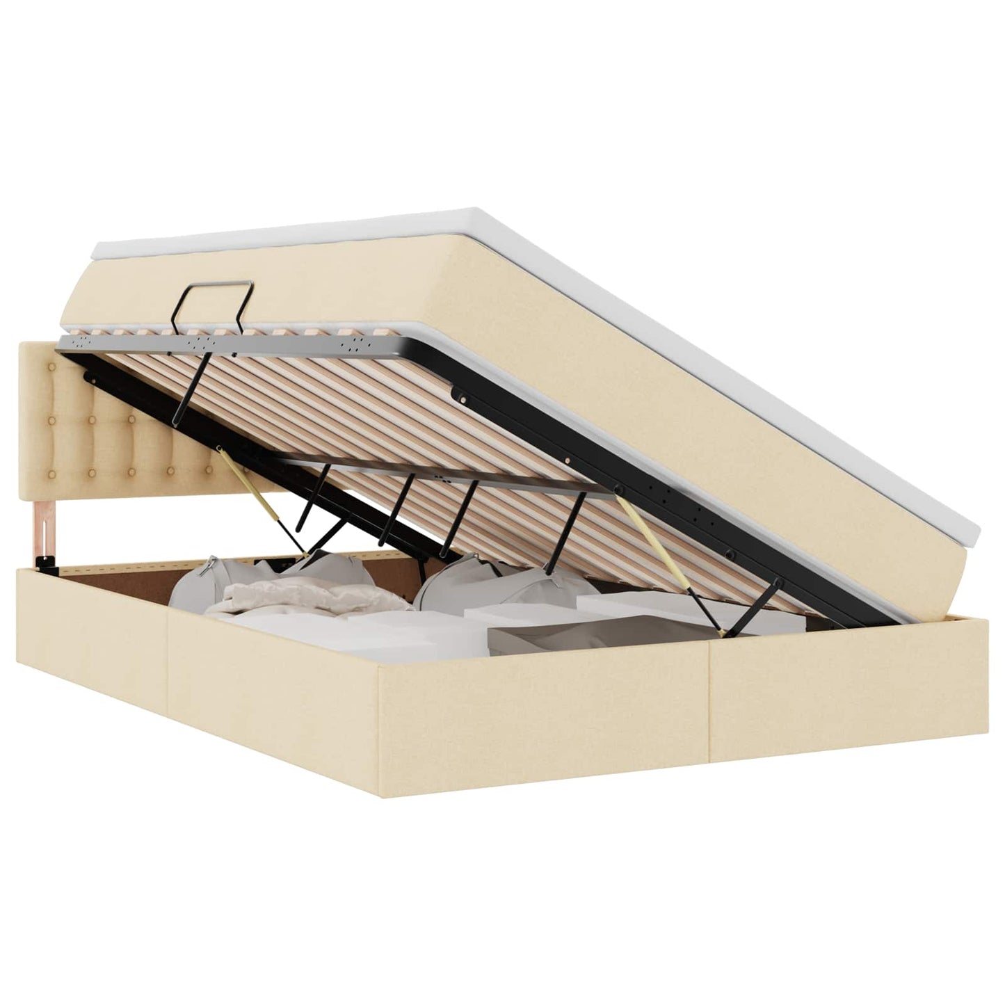 Letto con contenitore e LED con led Crema 140 x 190 cm Tessuto