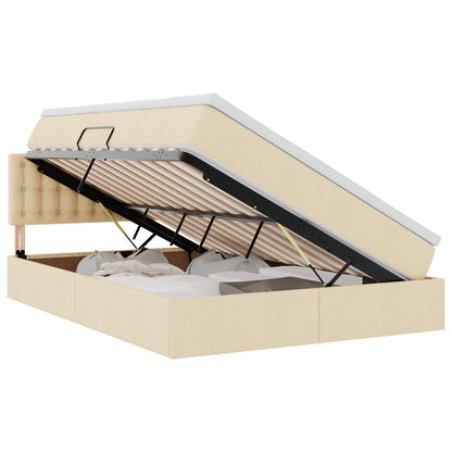 Letto con contenitore e LED con led Crema 140 x 190 cm Tessuto