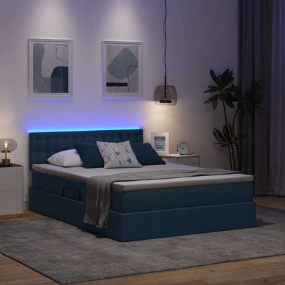 Letto con contenitore e LED con led Blu 140 x 190 cm Tessuto