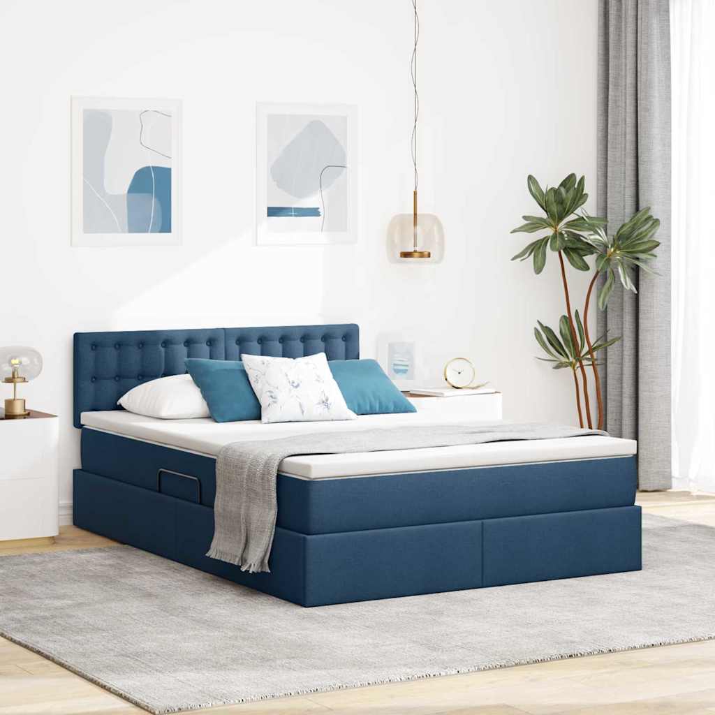 Letto con contenitore e LED con led Blu 140 x 190 cm Tessuto