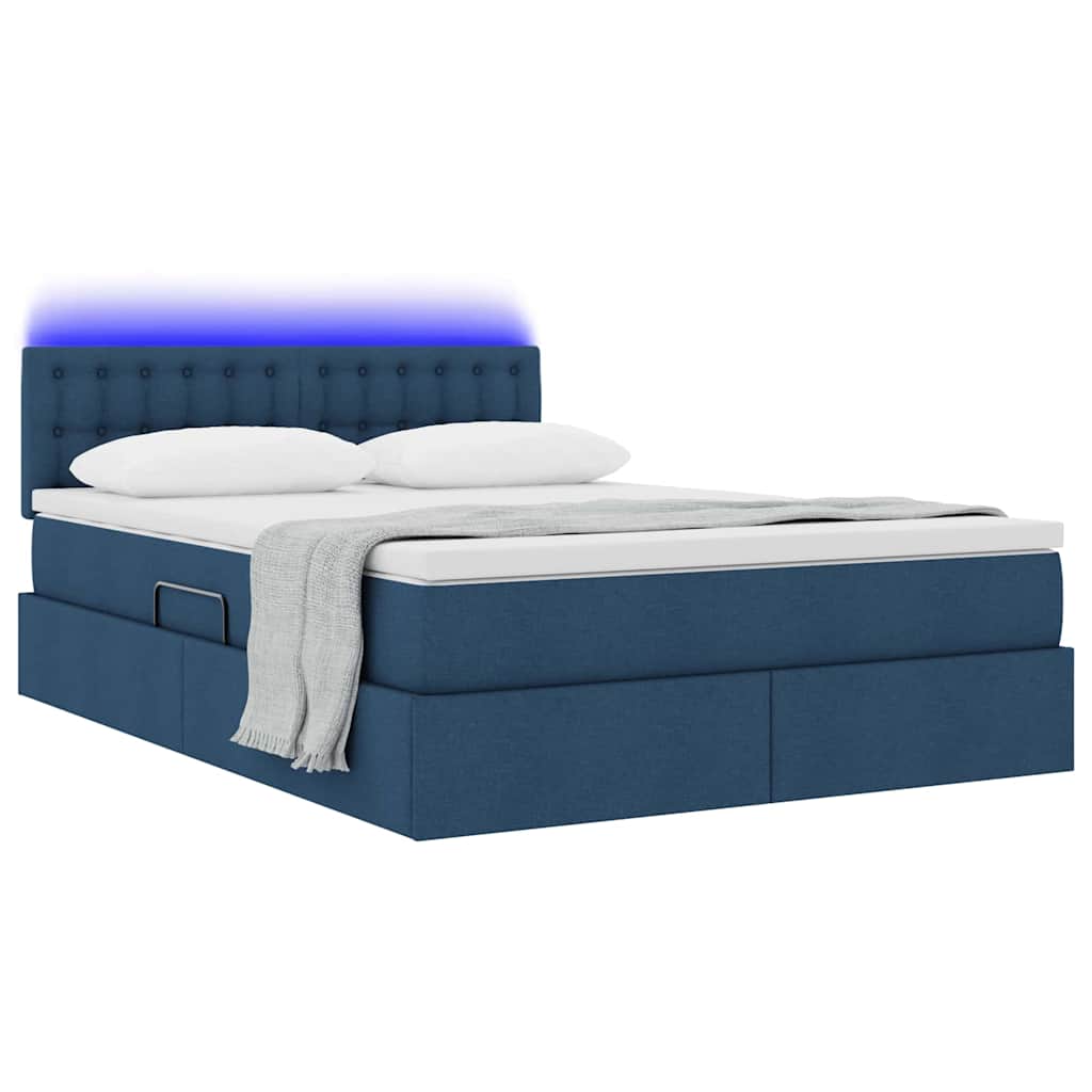 Letto con contenitore e LED con led Blu 140 x 190 cm Tessuto