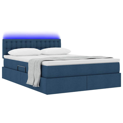 Letto con contenitore e LED con led Blu 140 x 190 cm Tessuto