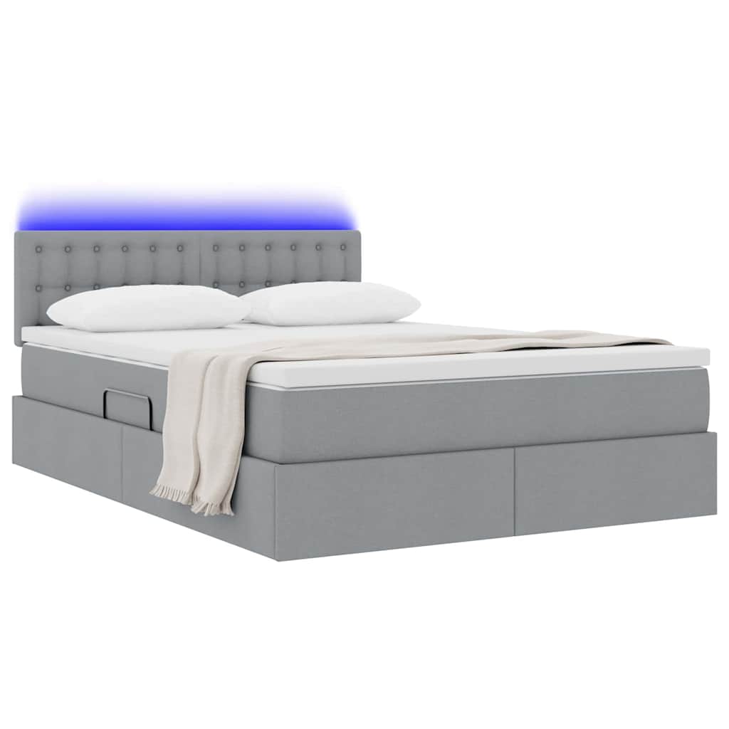Letto con contenitore e LED Grigio chiaro 140 x 200 cm Tessuto