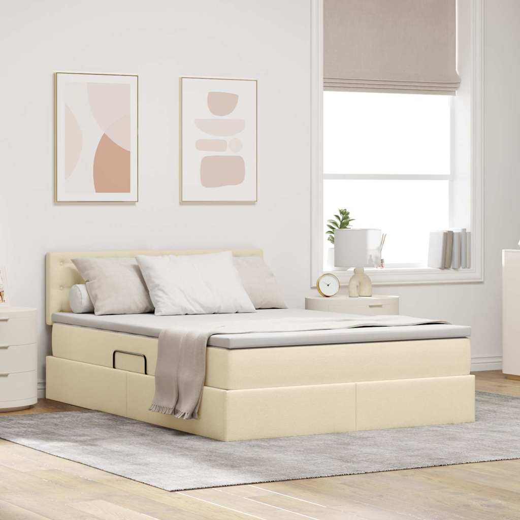 Letto con contenitore e LED con led Crema 140 x 200 cm Tessuto