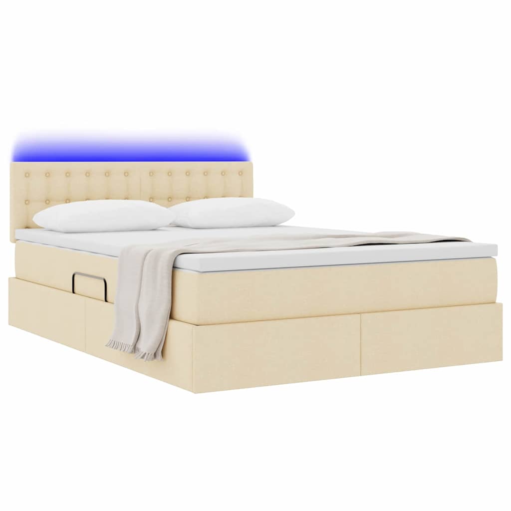 Letto con contenitore e LED con led Crema 140 x 200 cm Tessuto