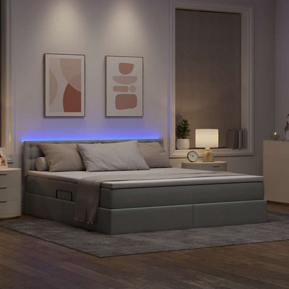 Letto con contenitore e LED Grigio chiaro 160 x 200 cm Tessuto
