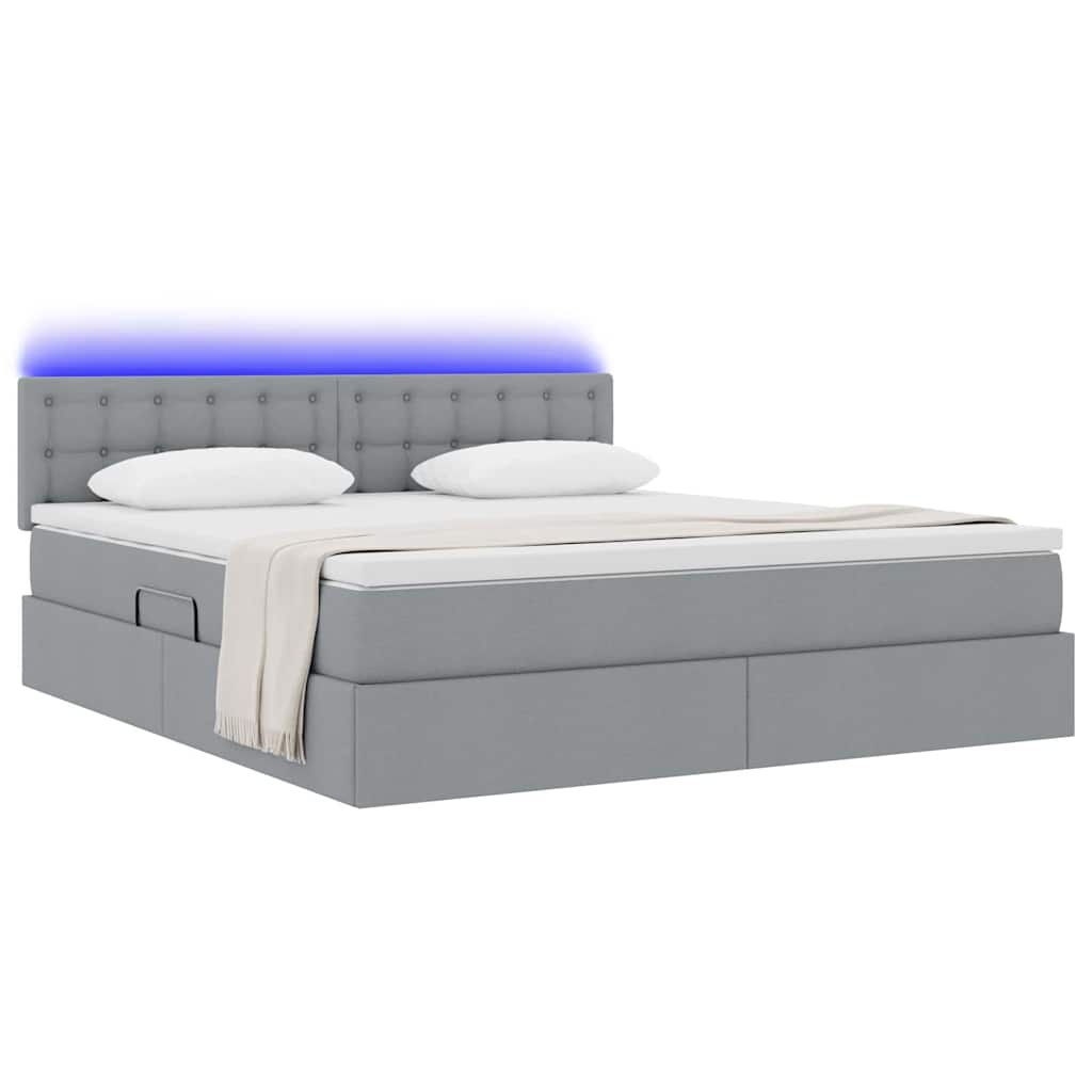 Letto con contenitore e LED Grigio chiaro 160 x 200 cm Tessuto