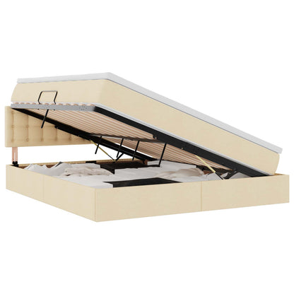 Letto con contenitore e LED con led Crema 160 x 200 cm Tessuto