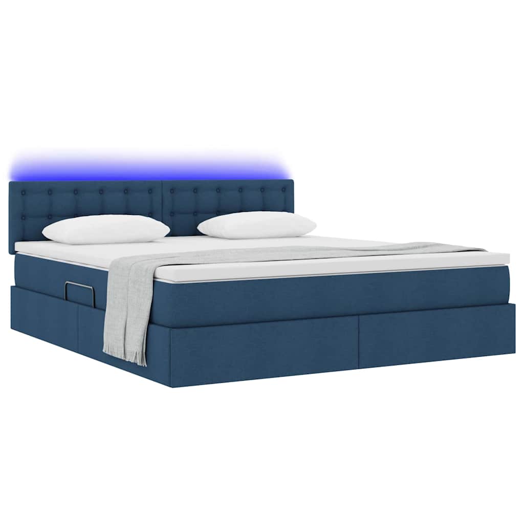 Letto con contenitore e LED con led Blu 160 x 200 cm Tessuto