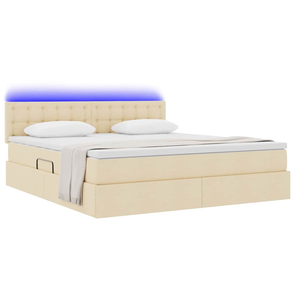 Letto con contenitore e LED con led Crema 180 x 200 cm Tessuto