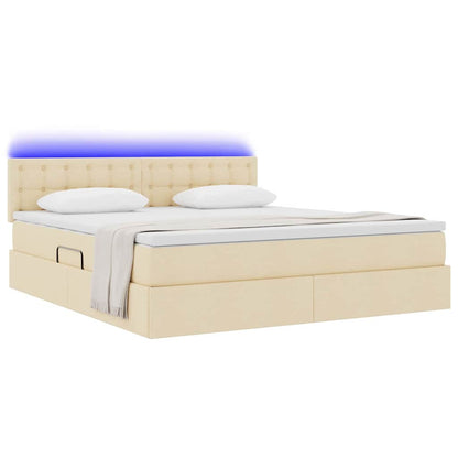 Letto con contenitore e LED con led Crema 180 x 200 cm Tessuto