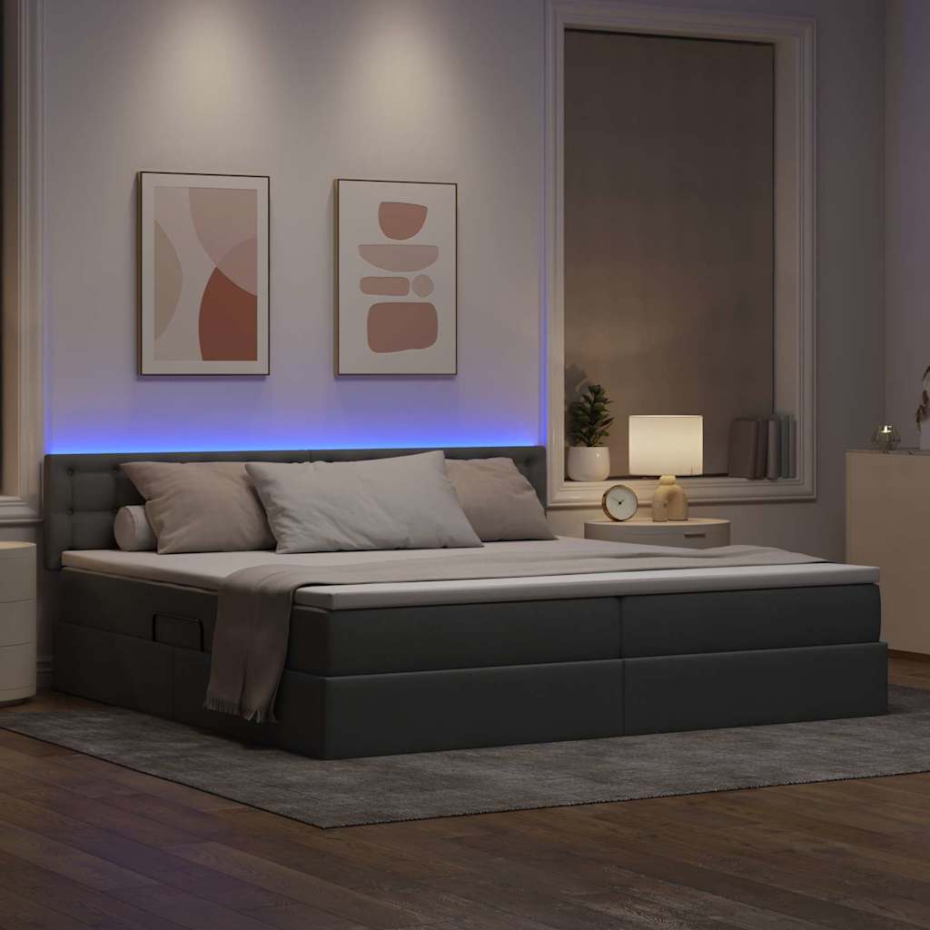 Letto con contenitore e LED Grigio chiaro 200 x 200 cm Tessuto