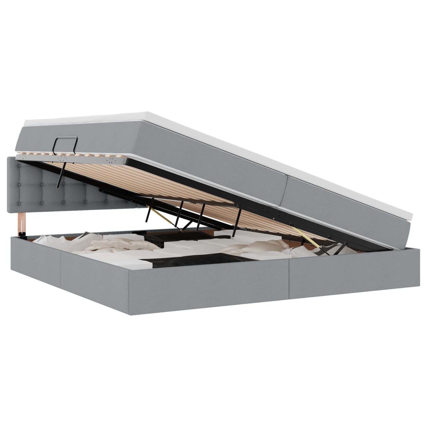 Letto con contenitore e LED Grigio chiaro 200 x 200 cm Tessuto