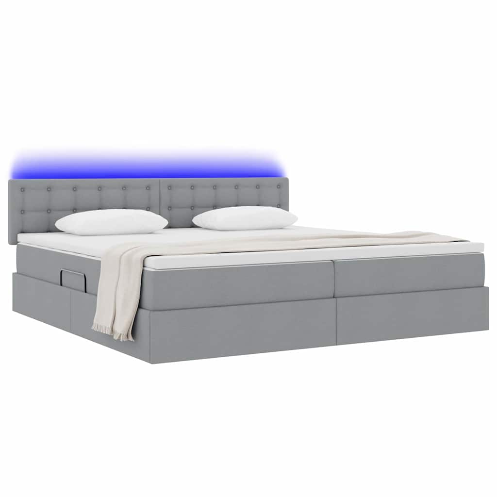 Letto con contenitore e LED Grigio chiaro 200 x 200 cm Tessuto