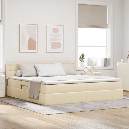 Letto con contenitore e LED con led Crema 200 x 200 cm Tessuto
