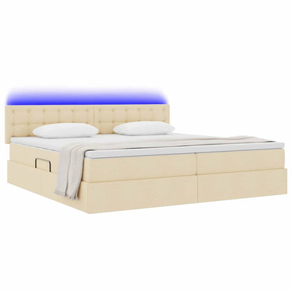 Letto con contenitore e LED con led Crema 200 x 200 cm Tessuto