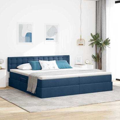 Letto con contenitore e LED con led Blu 200 x 200 cm Tessuto