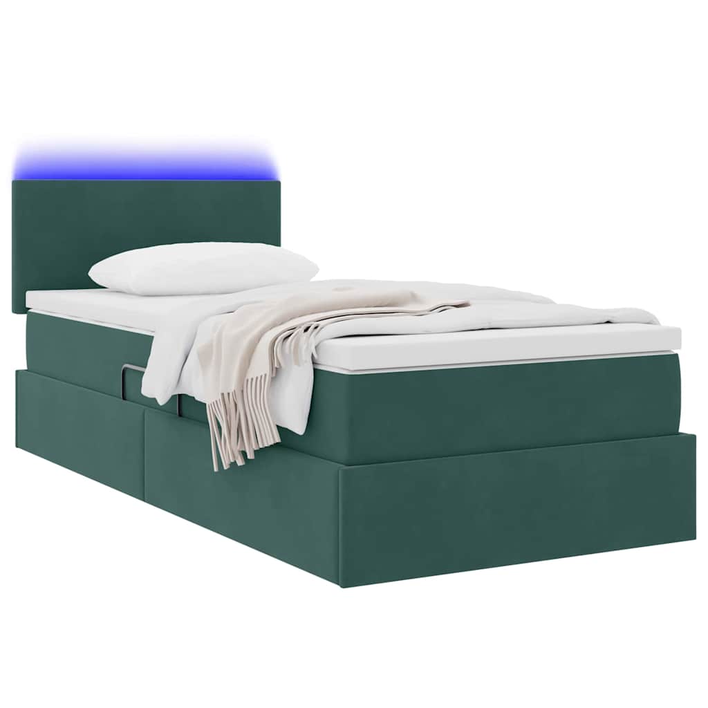 Letto con contenitore e LED Verde Scuro 90 x 190 cm Velluto
