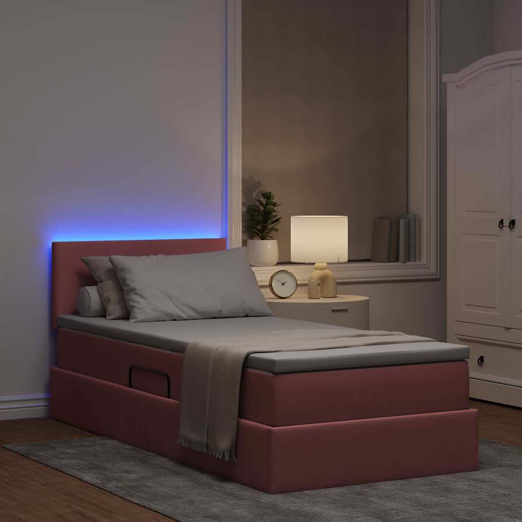 Letto con contenitore e LED con led Rosa 90 x 200 cm Velluto