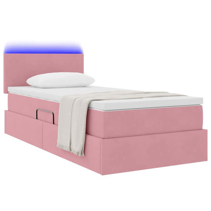 Letto con contenitore e LED con led Rosa 90 x 200 cm Velluto