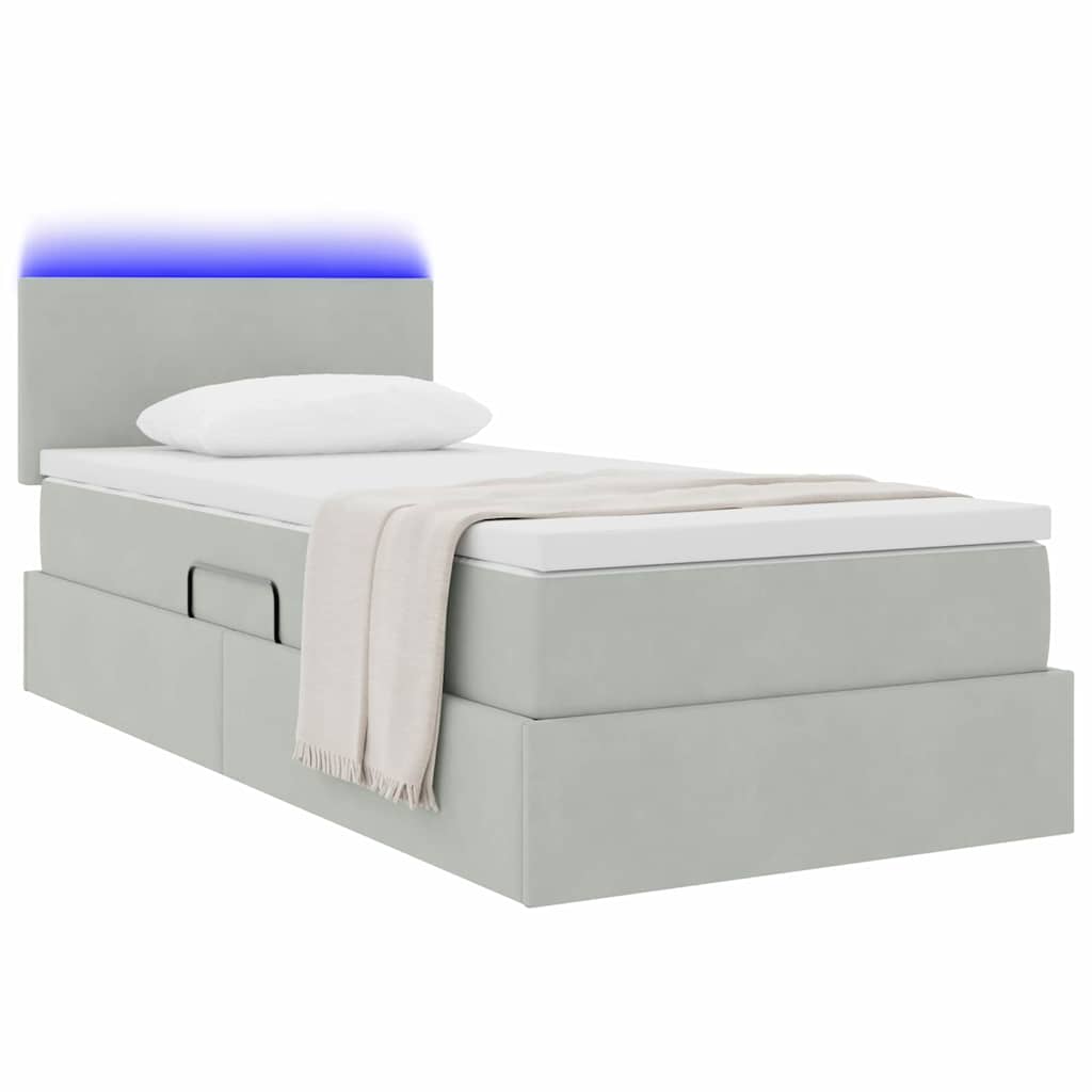 Letto con contenitore e LED Grigio chiaro 100 x 200 cm Velluto