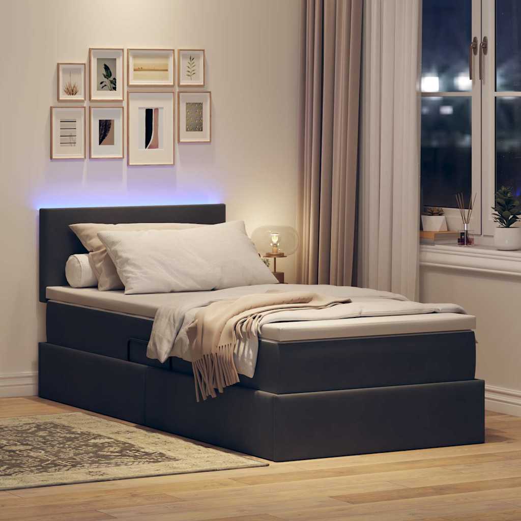 Letto con contenitore e LED Grigio scuro 100 x 200 cm Velluto