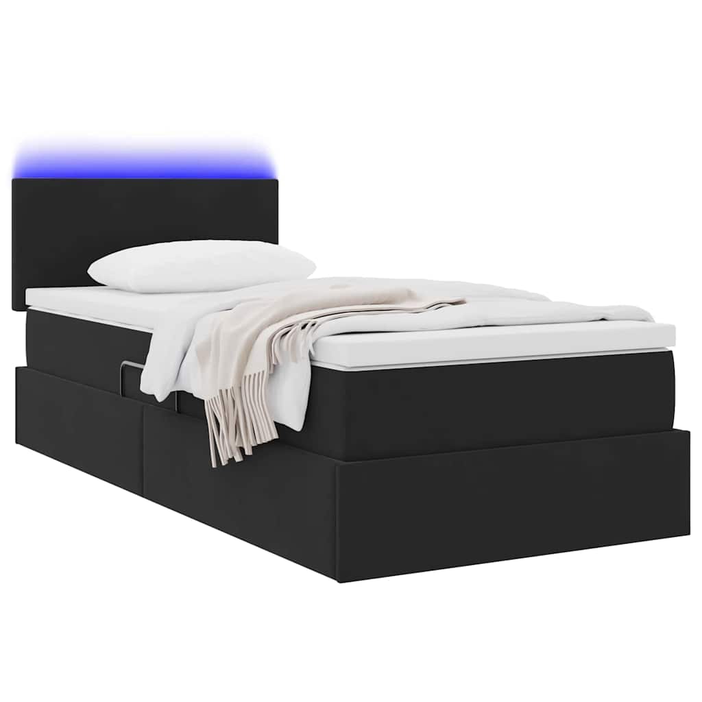 Letto con contenitore e LED con led Nero 100 x 200 cm Velluto