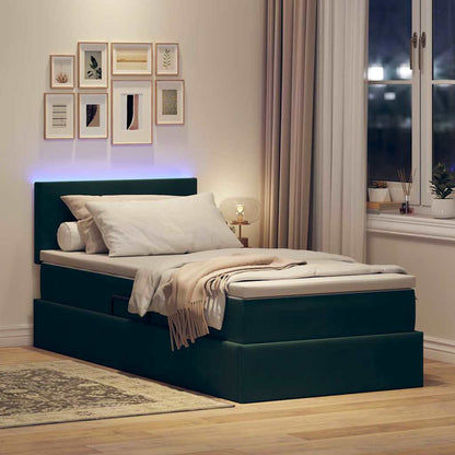 Letto con contenitore e LED Verde Scuro 100 x 200 cm Velluto