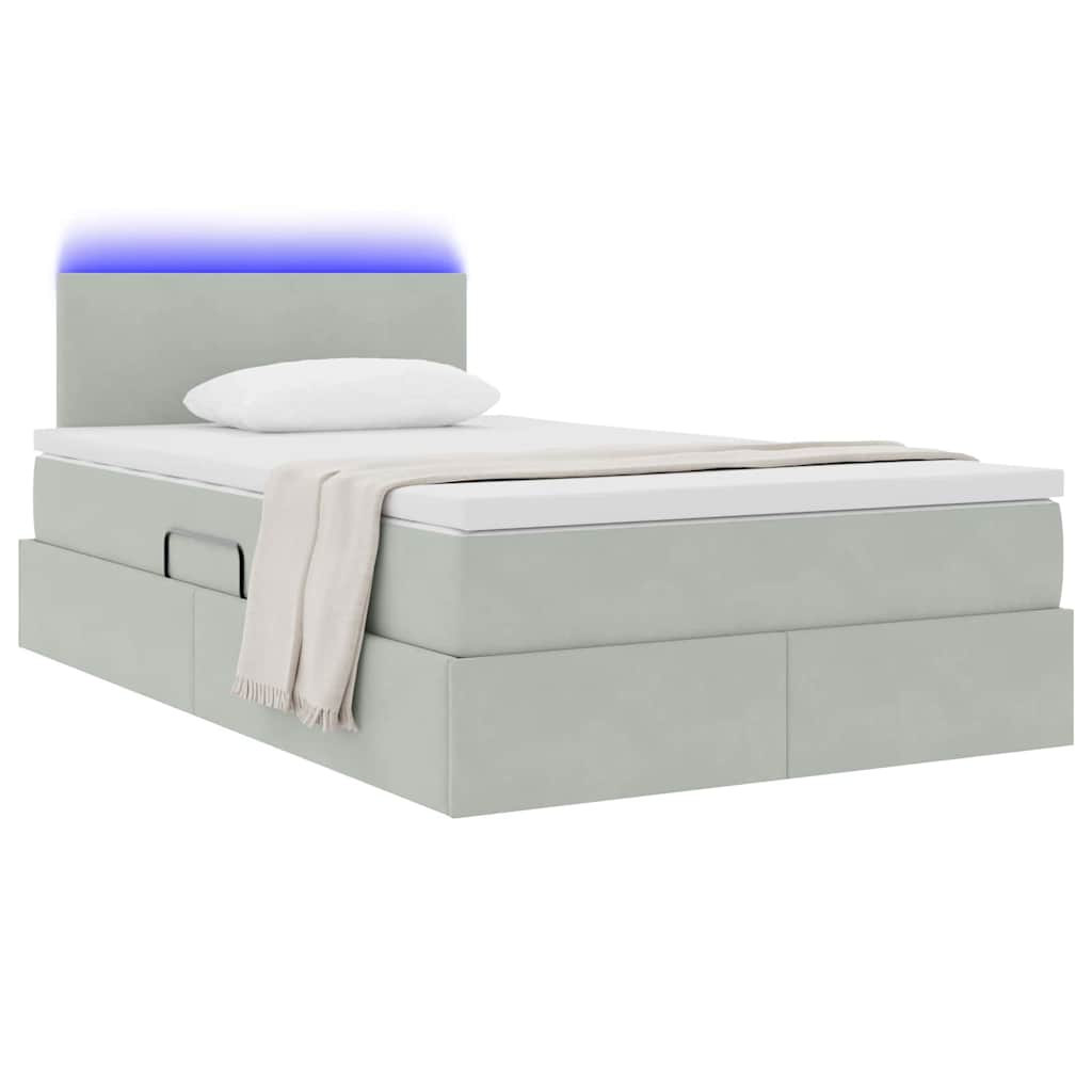 Letto con contenitore e LED Grigio chiaro 120 x 190 cm Velluto