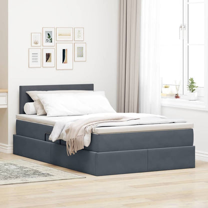 Letto con contenitore e LED Grigio scuro 120 x 190 cm Velluto