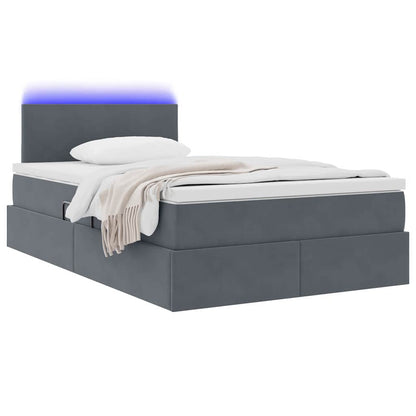 Letto con contenitore e LED Grigio scuro 120 x 190 cm Velluto