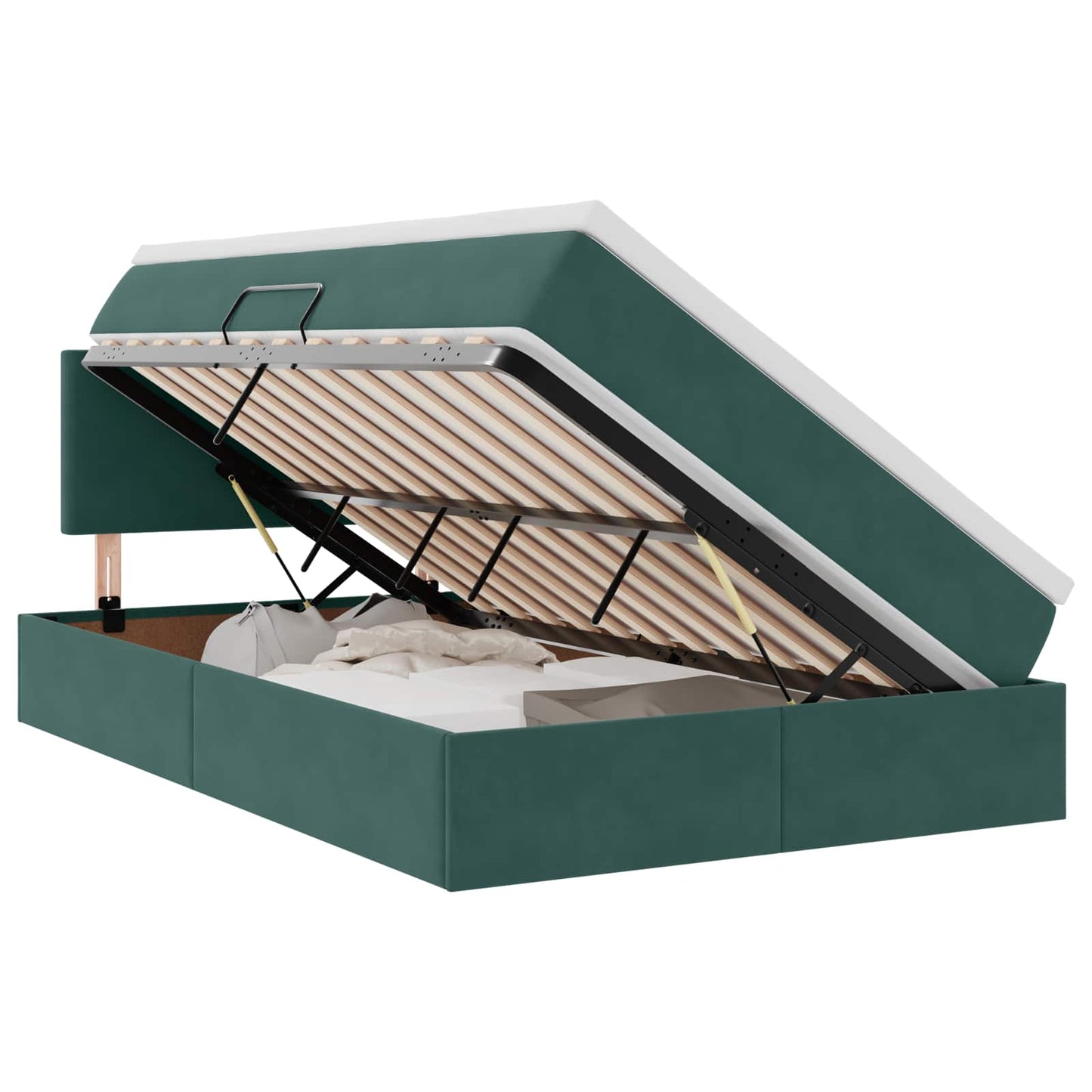 Letto con contenitore e LED Verde Scuro 120 x 190 cm Velluto