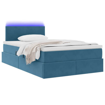 Letto con contenitore e LED con led Blu 120 x 190 cm Velluto