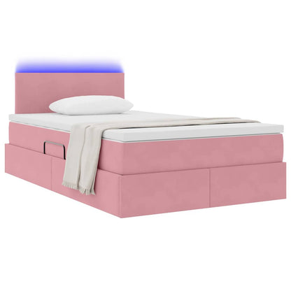 Letto con contenitore e LED con led Rosa 120 x 190 cm Velluto