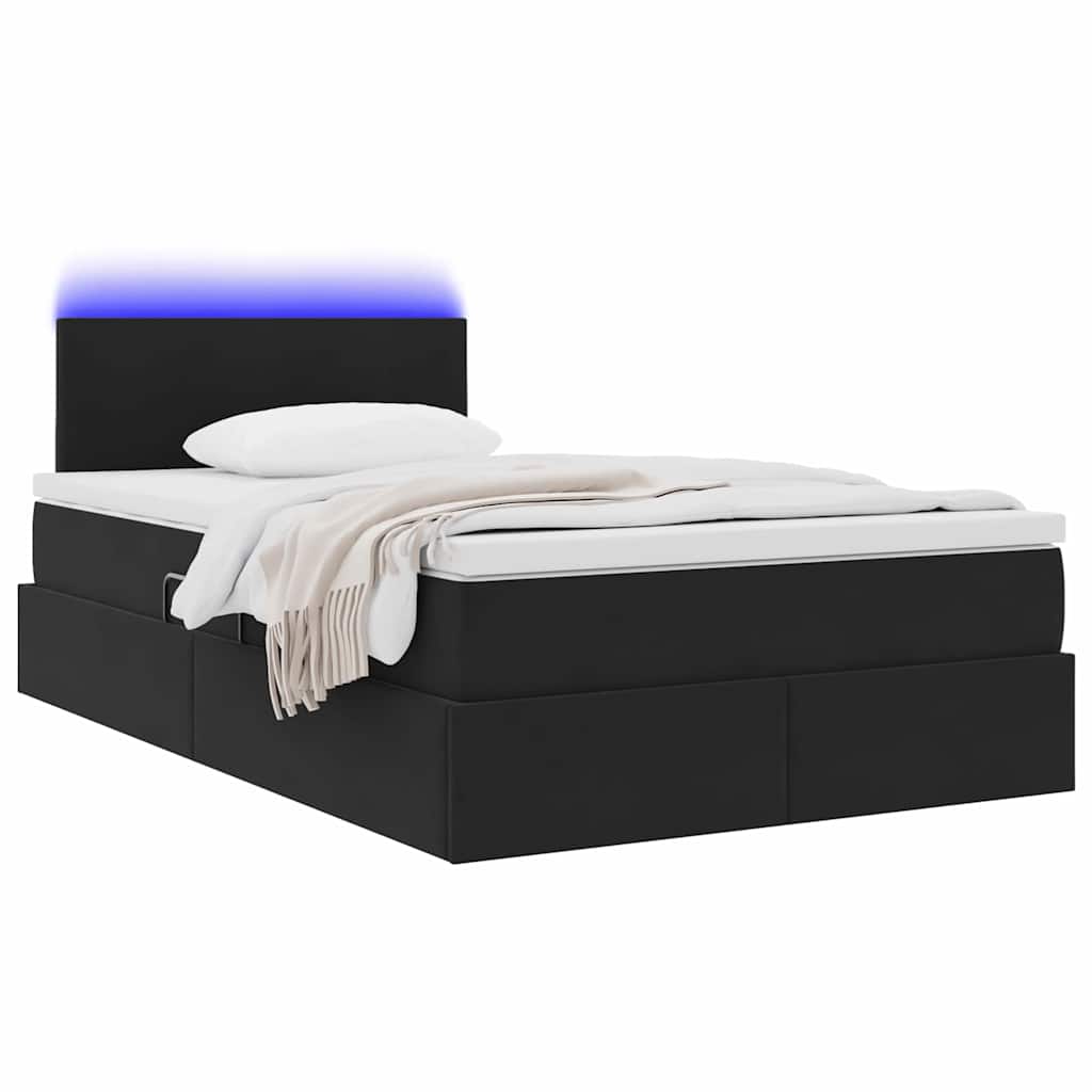 Letto con contenitore e LED con led Nero 120 x 200 cm Velluto
