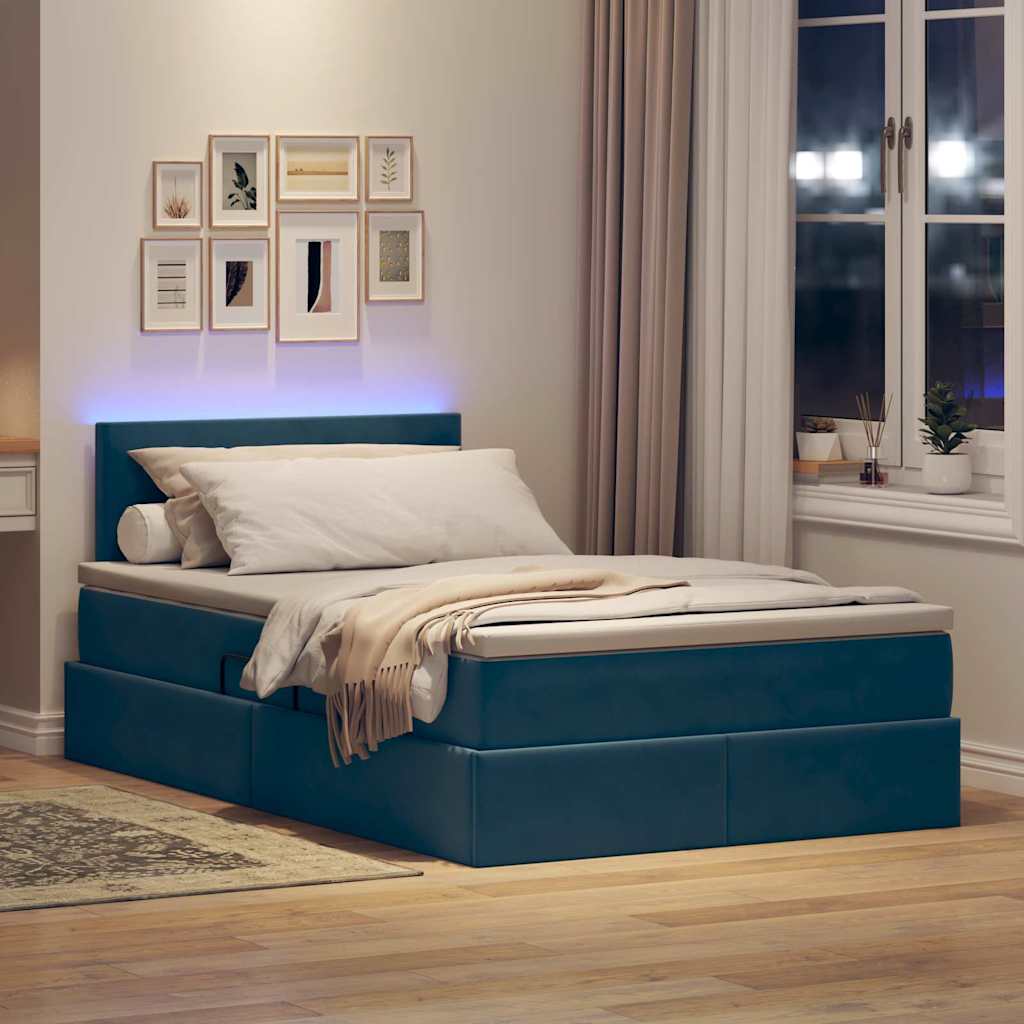 Letto con contenitore e LED Blu Scuro 120 x 200 cm Velluto
