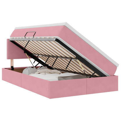 Letto con contenitore e LED Rosa 120 x 200 cm Velluto