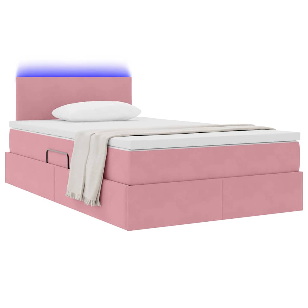 Letto con contenitore e LED Rosa 120 x 200 cm Velluto