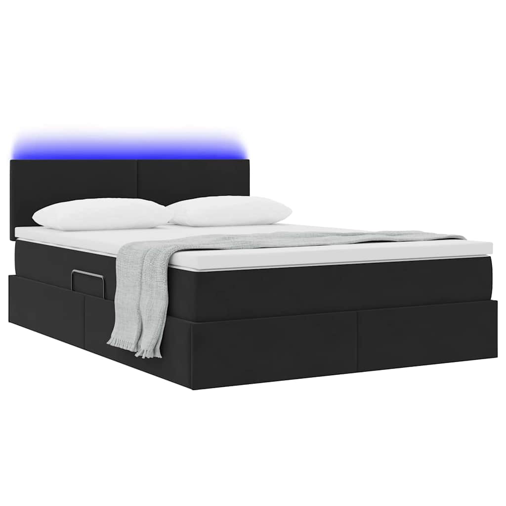 Letto con contenitore e LED con led Nero 140 x 190 cm Velluto