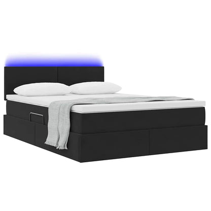 Letto con contenitore e LED con led Nero 140 x 190 cm Velluto