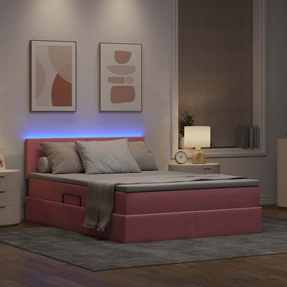 Letto con contenitore e LED con led Rosa 140 x 190 cm Velluto