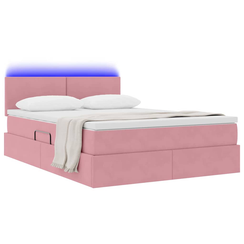 Letto con contenitore e LED con led Rosa 140 x 200 cm Velluto