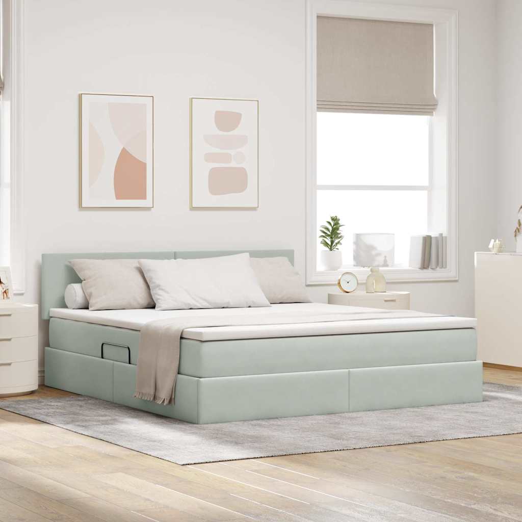 Letto con contenitore e LED Grigio chiaro 160 x 200 cm Velluto
