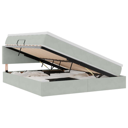 Letto con contenitore e LED Grigio chiaro 160 x 200 cm Velluto