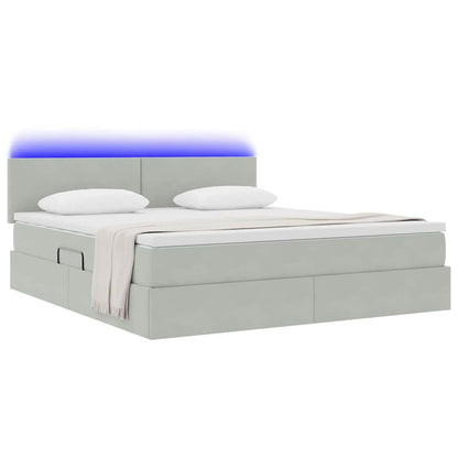 Letto con contenitore e LED Grigio chiaro 160 x 200 cm Velluto