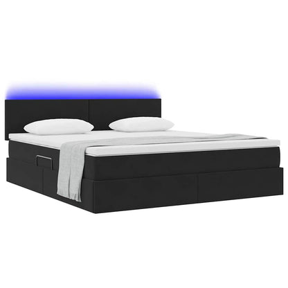 Letto con contenitore e LED con led Nero 160 x 200 cm Velluto